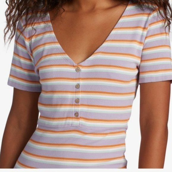 Roxy Bodycon Midi Dress Pink and White V-Neck - Picture 5 of 14